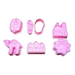 Cookie Cutters and Stamp Set of Six Pink Plastic Medium Size Islamic Themed